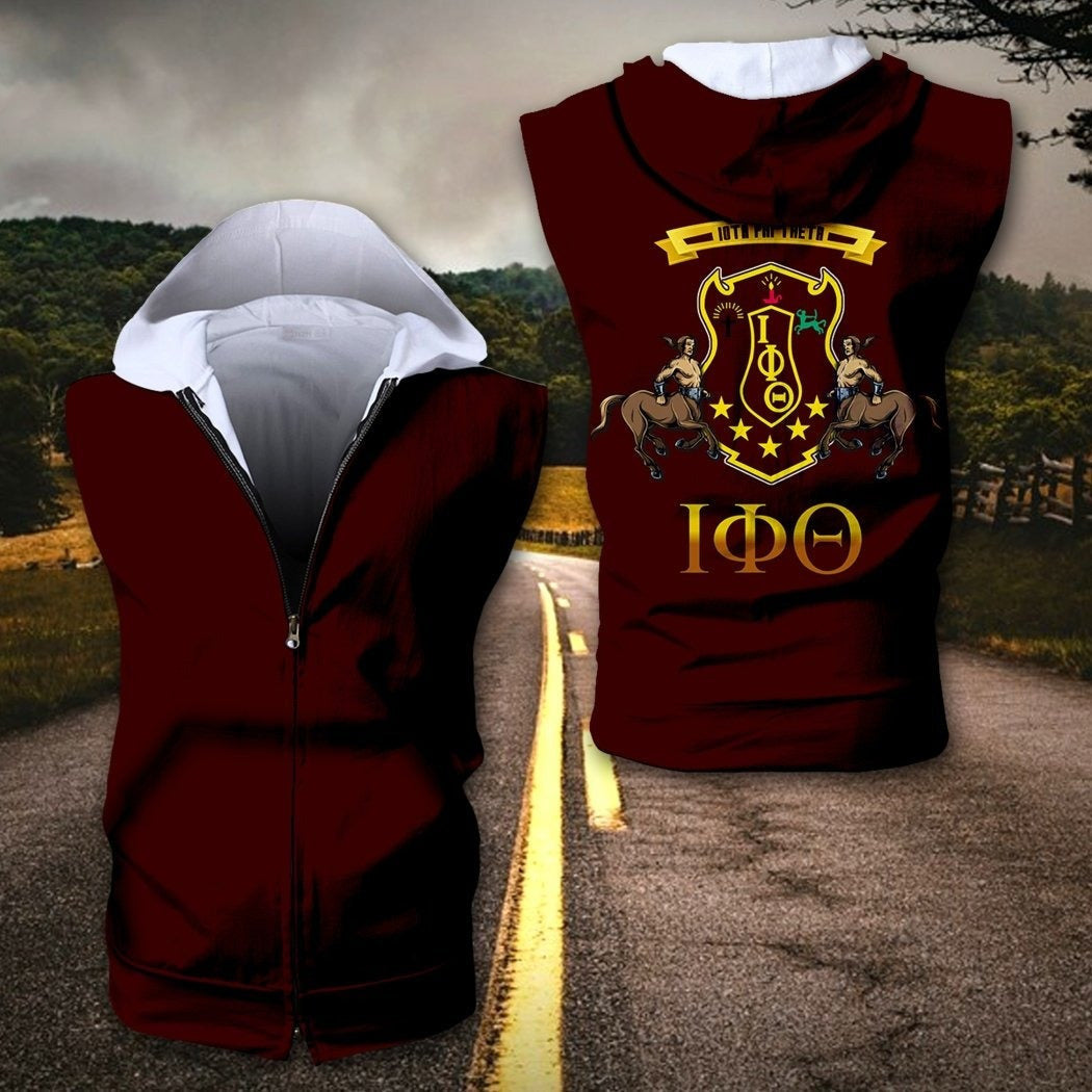 Fraternity Hoodie - Iota Phi Theta Centaurs And Shield Zipper Sleeveless Hoodie