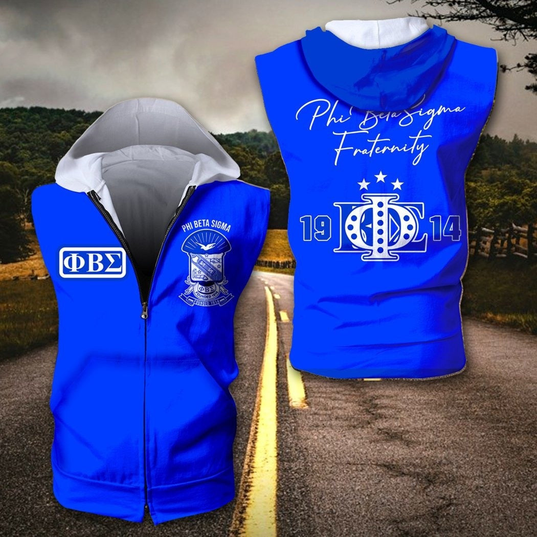 Fraternity Hoodie - Phi Beta Sigma Frat Inc 1914 Zipper Sleeveless Hoodie