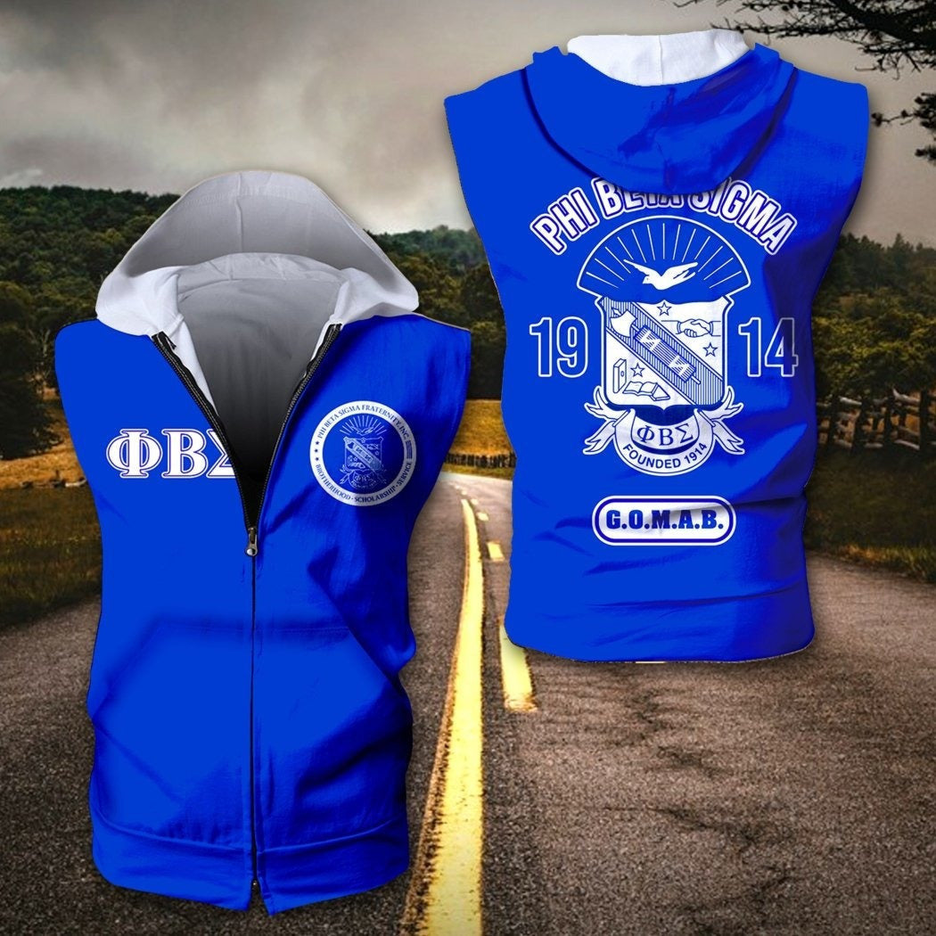 Fraternity Hoodie - Gomab Phi Beta Sigma Frat Inc Zipper Sleeveless Hoodie