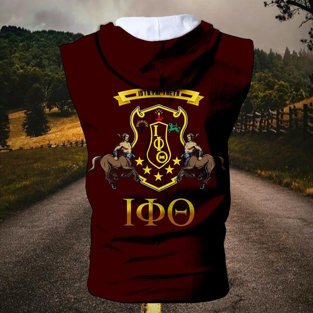Fraternity Hoodie - Iota Phi Theta Centaurs And Shield Zipper Sleeveless Hoodie