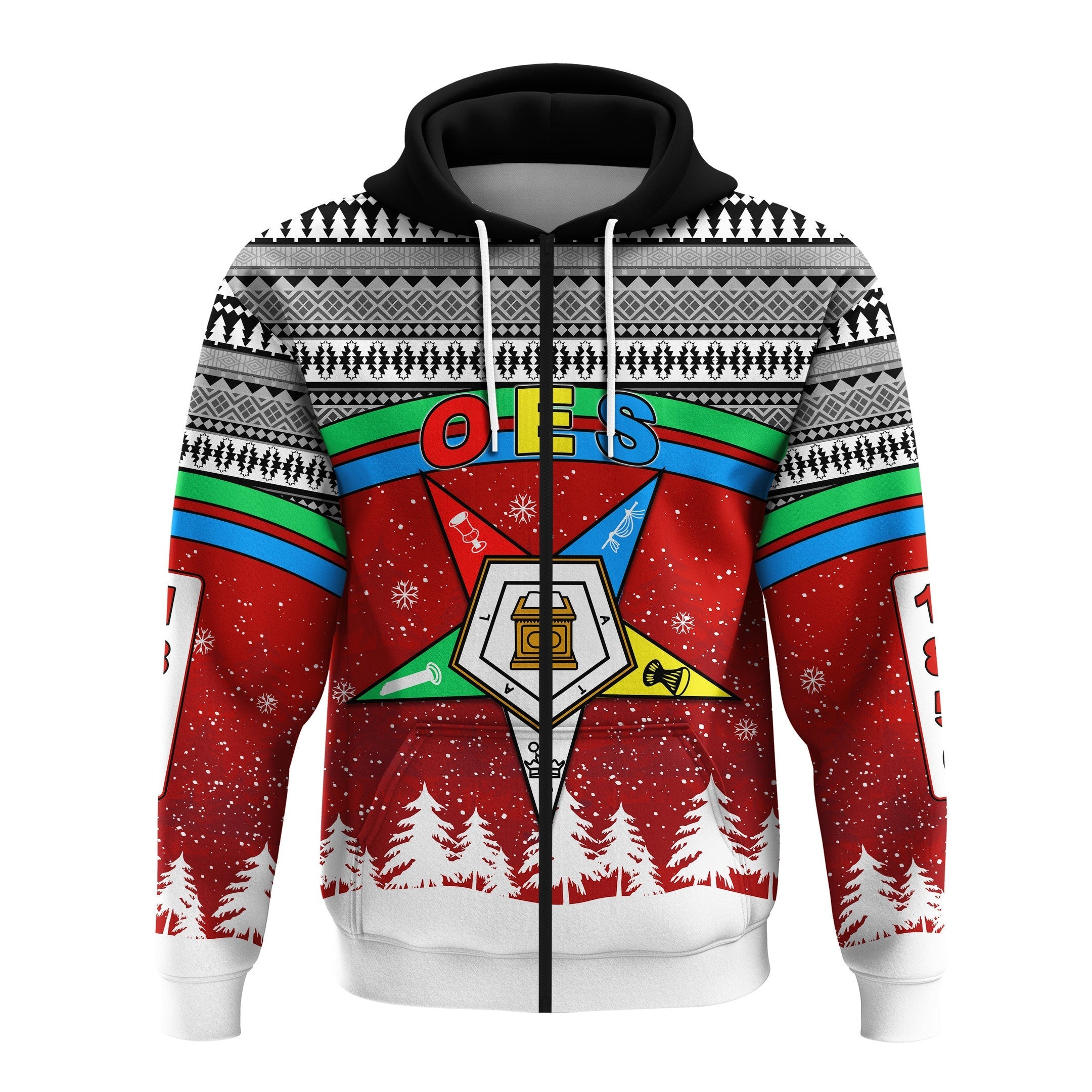 Sorority Hoodie - Order Of The Eastern Star Zip Hoodie OES Christmas Pattern