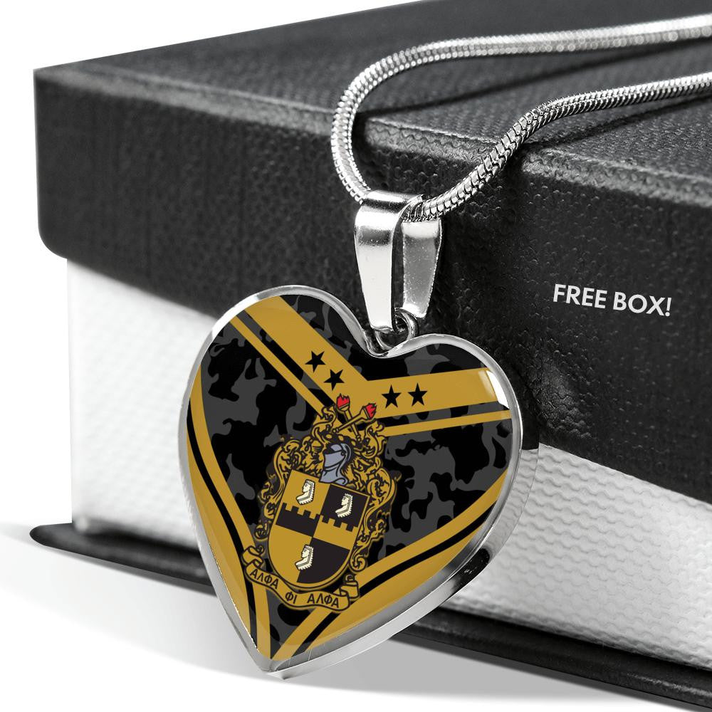 Fraternity Necklace - Alpha Phi Alpha Camouflage Luxury Necklace Heart