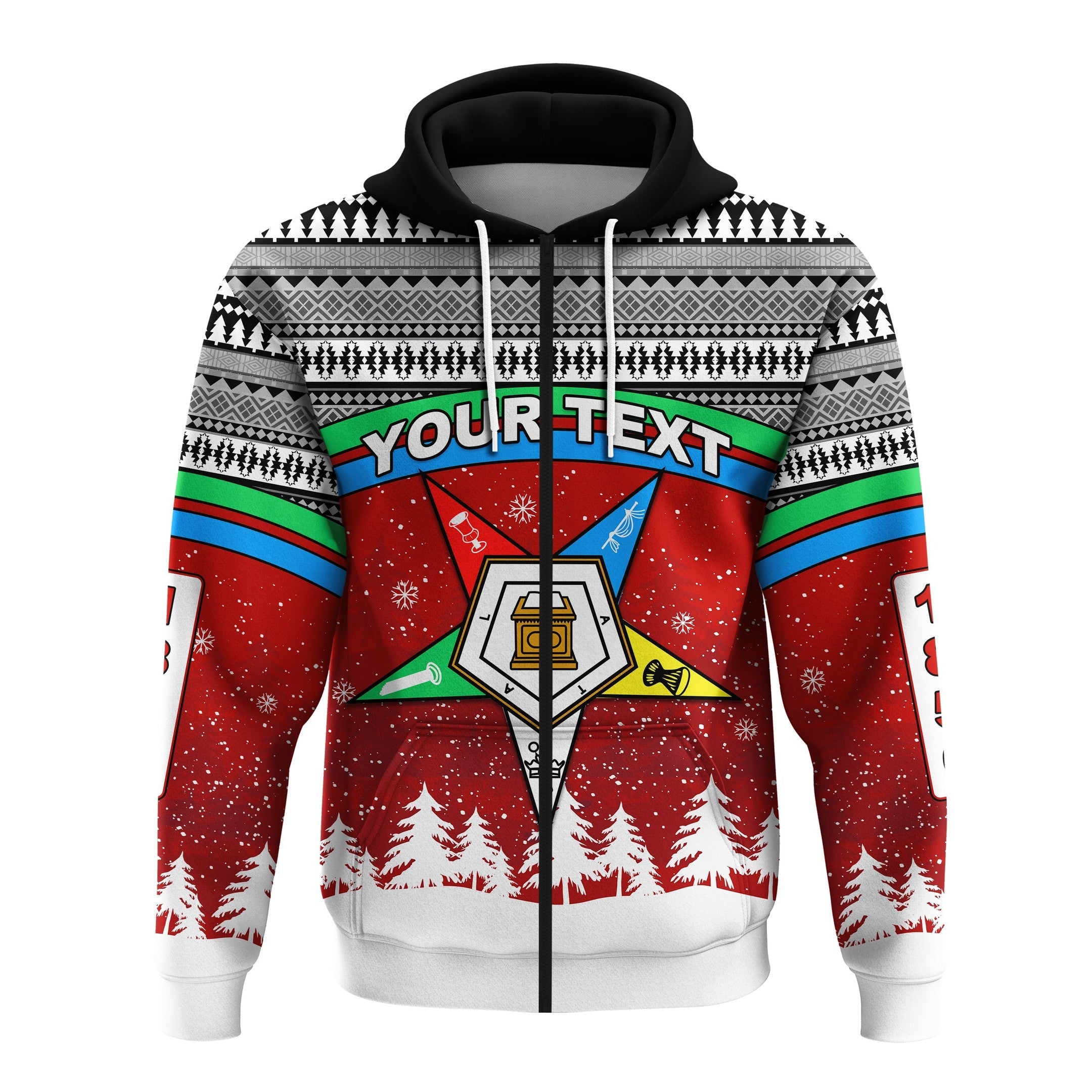 Sorority Hoodie - Personalized Order Of The Eastern Star Zip Hoodie OES Christmas Pattern