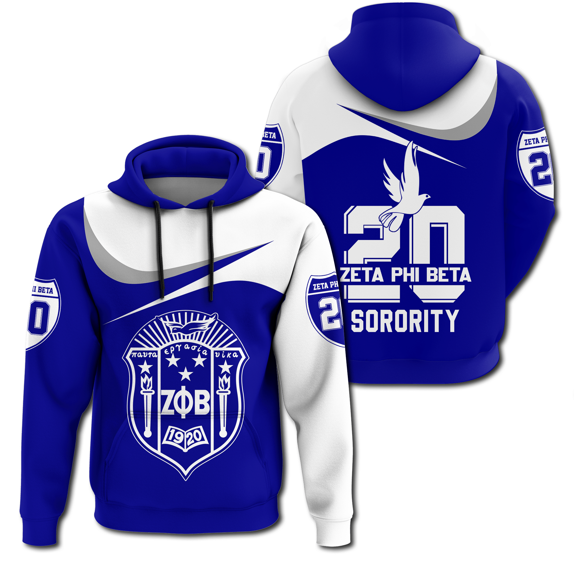 Sorority Hoodie - Zeta Phi Beta Curve Style Pullover Hoodie