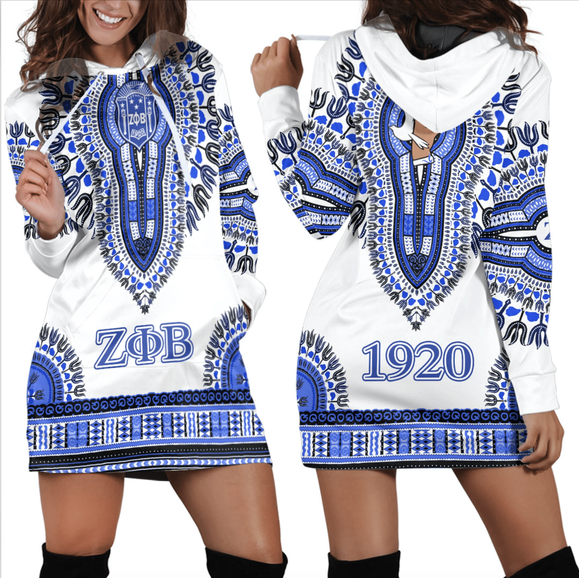 Sorority Dress - Zeta Phi Beta Dashiki Hoodie Dress