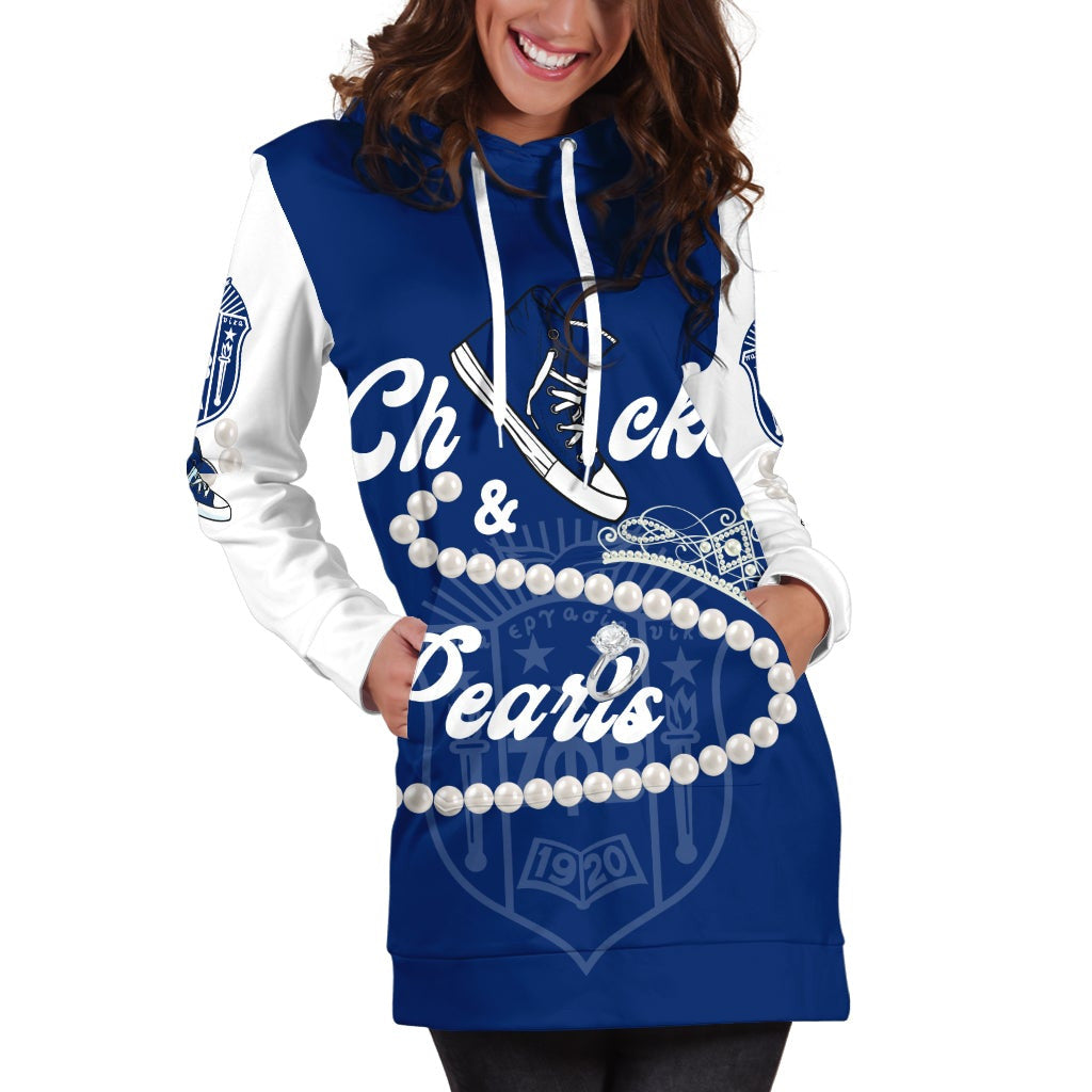 Sorority Dress - Zeta Phi Beta Chucks And Pearls Hoodie Dress K.H Pearls