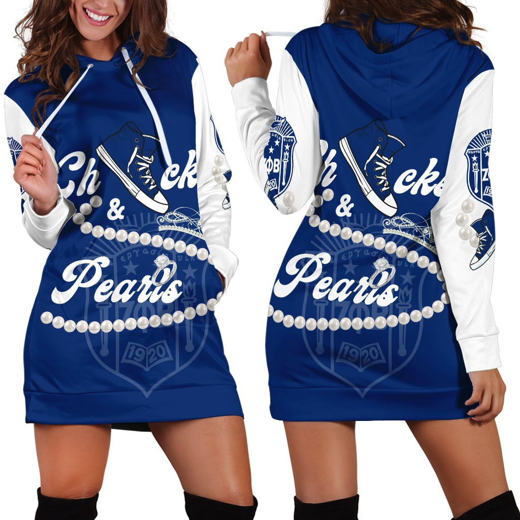 Sorority Dress - Zeta Phi Beta Chucks And Pearls Hoodie Dress K.H Pearls