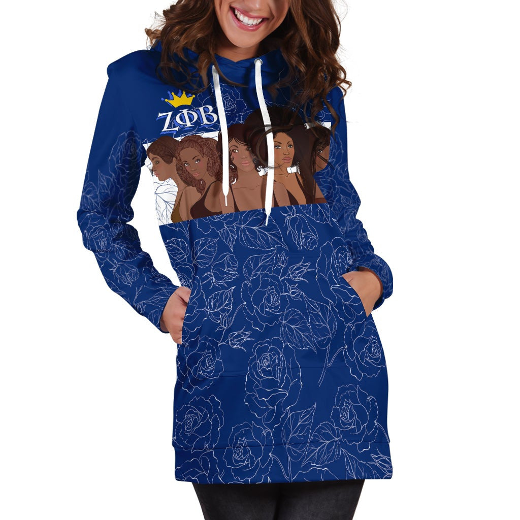 Sorority Dress - Personalized Zeta Phi Beta Finer Female Hoodie Dress White Rose Pattern