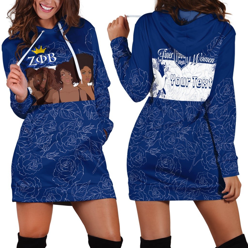 Sorority Dress - Personalized Zeta Phi Beta Finer Female Hoodie Dress White Rose Pattern