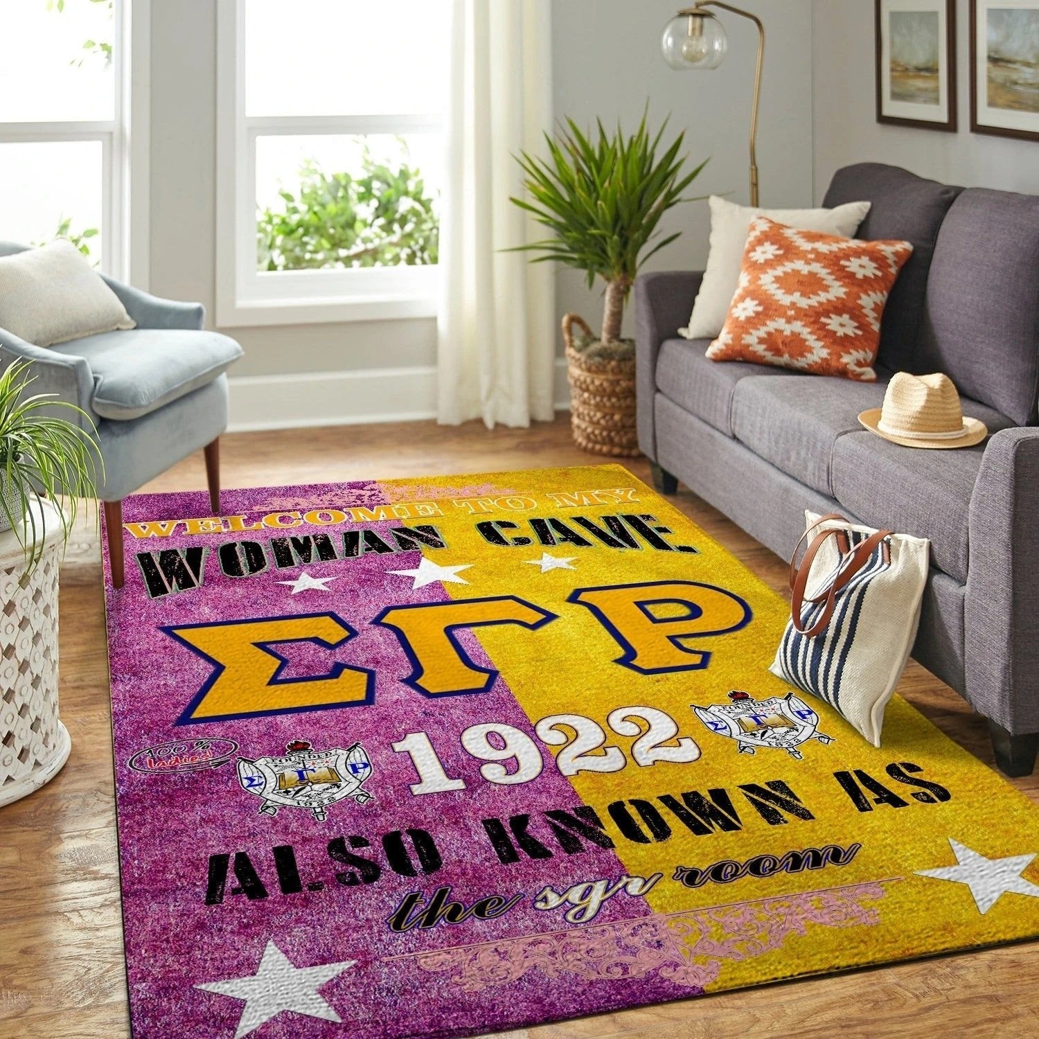 Sorority Area Rug - Welcome To Woman Cave Sigma Gamma Rho