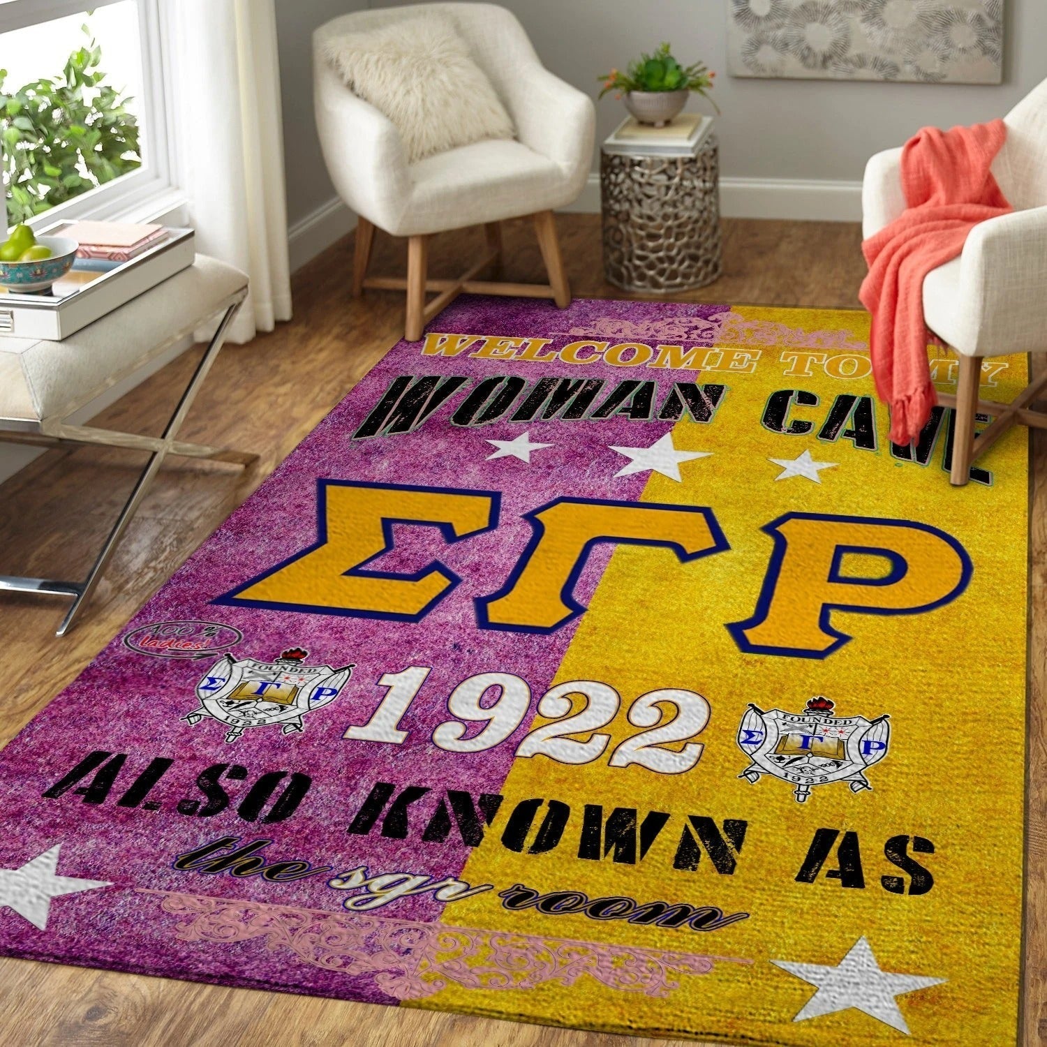 Sorority Area Rug - Welcome To Woman Cave Sigma Gamma Rho
