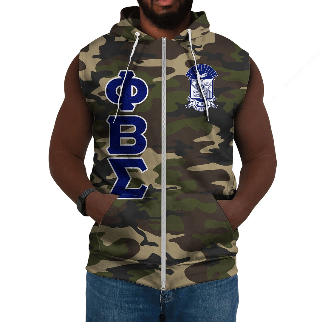 Fraternity Hoodie - Personalized Phi Beta Sigma Camouflage Sleeveless Hoodie