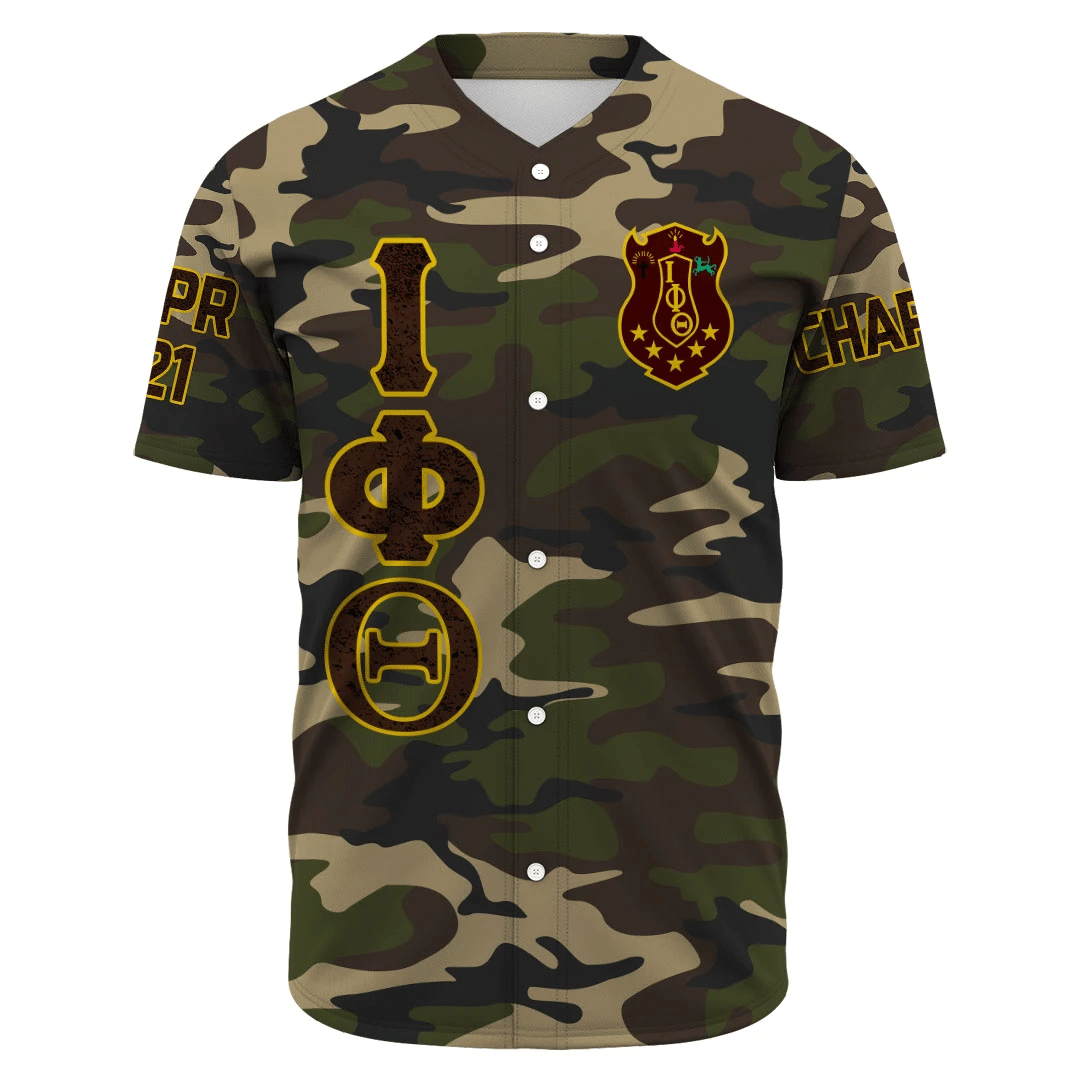 Fraternity Baseball Jersey - Personalized Iota Phi Theta Camouflage Baseball Jersey