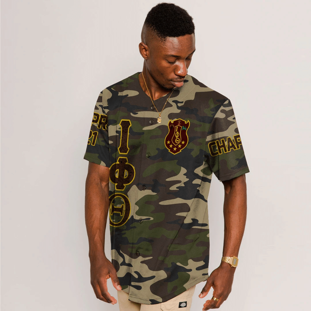Fraternity Baseball Jersey - Personalized Iota Phi Theta Camouflage Baseball Jersey