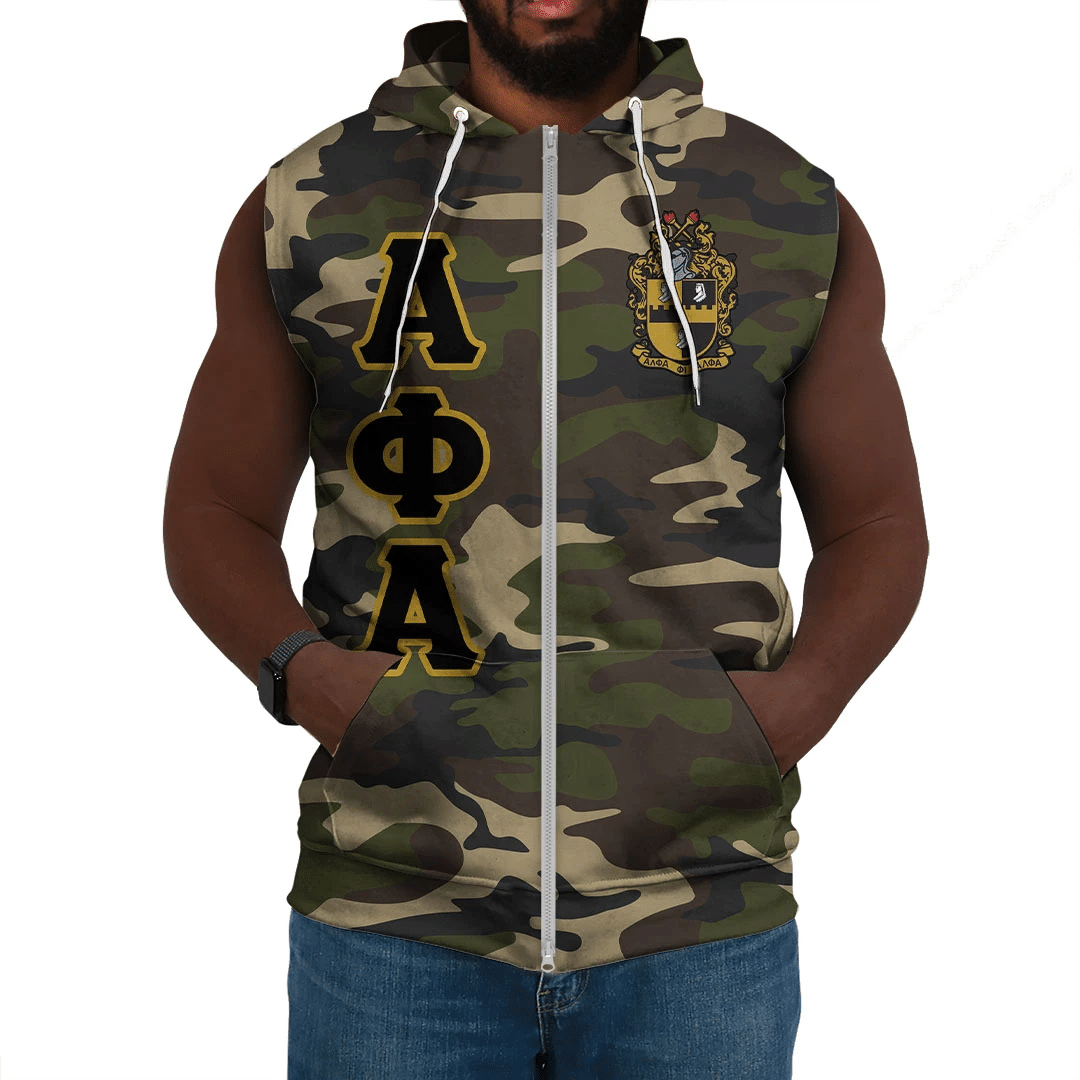 Fraternity Hoodie - Personalized Alpha Phi Alpha Camouflage Sleeveless Hoodie