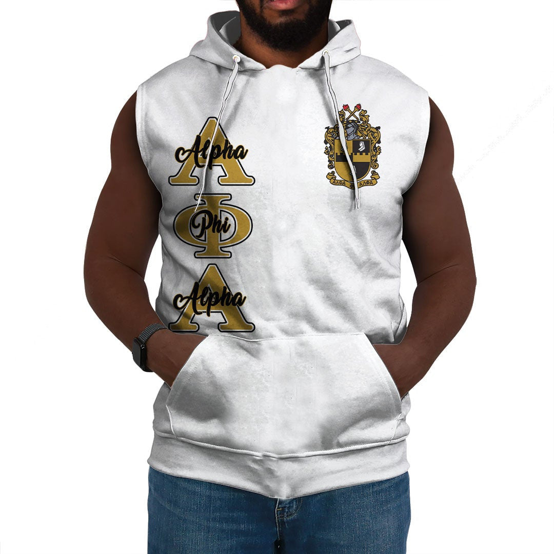 Fraternity Hoodie - Personalized Alpha Phi Alpha White Sleeveless Hoodie