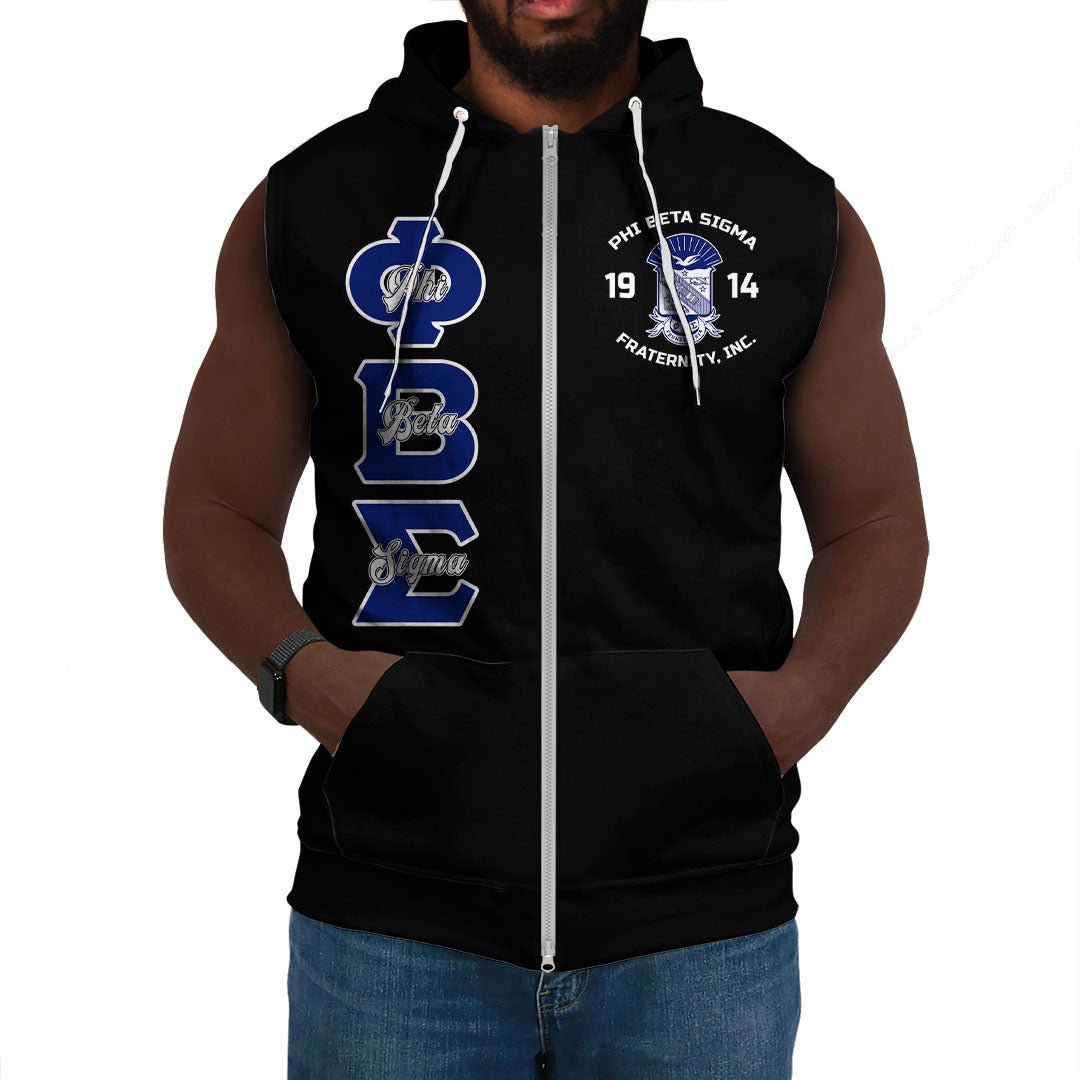 Fraternity Hoodie - Personalized Phi Beta Sigma Bleed Blue Sleeveless Hoodie