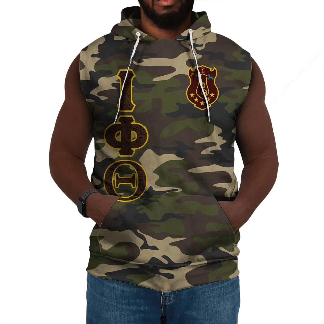 Fraternity Hoodie - Personalized Iota Phi Theta Camouflage Sleeveless Hoodie