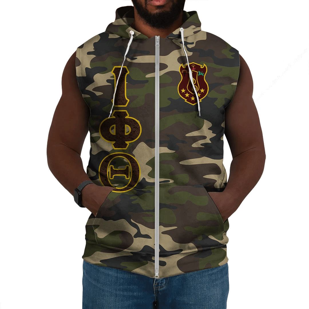 Fraternity Hoodie - Personalized Iota Phi Theta Camouflage Sleeveless Hoodie