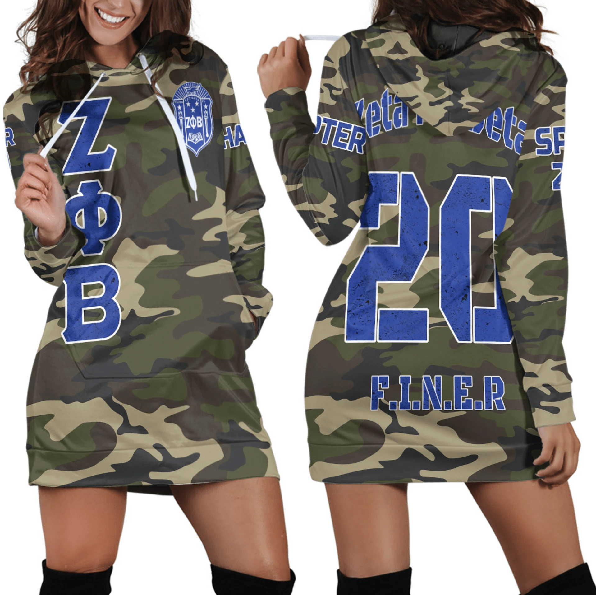 Sorority Dress - Personalized Zeta Phi Beta Camouflage Hoodie Dress