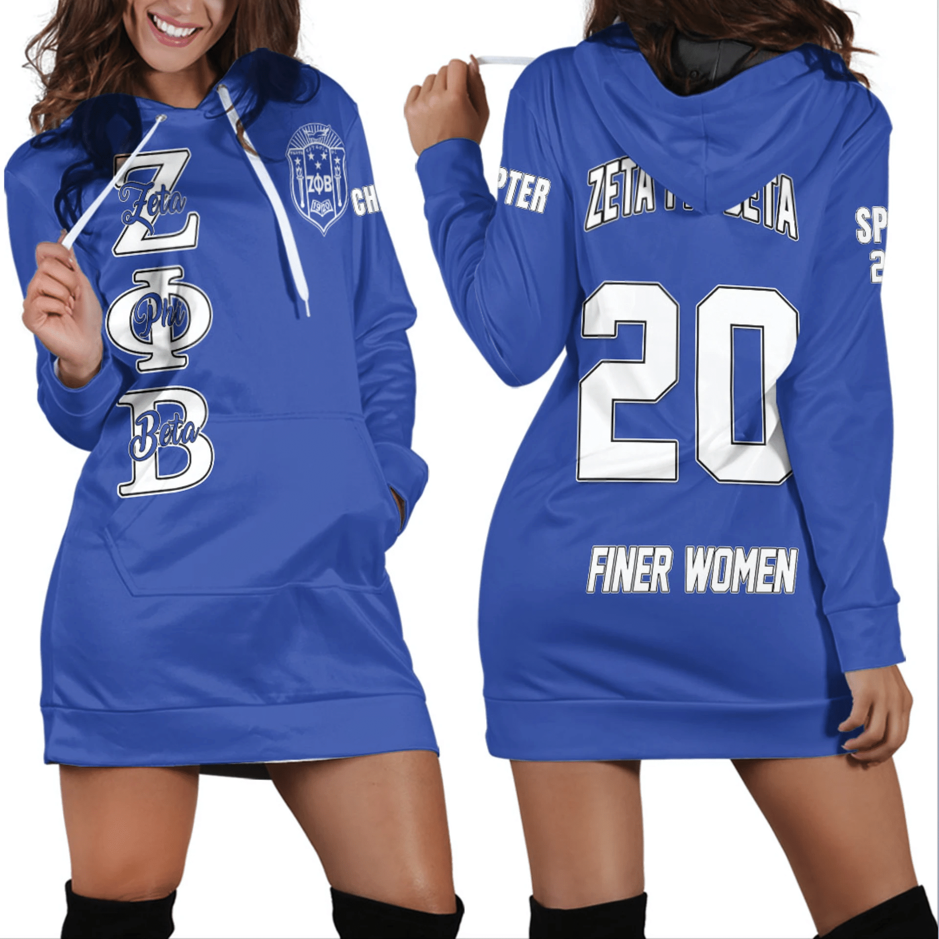 Sorority Dress - Personalized Zeta Phi Beta Blue Hoodie Dress