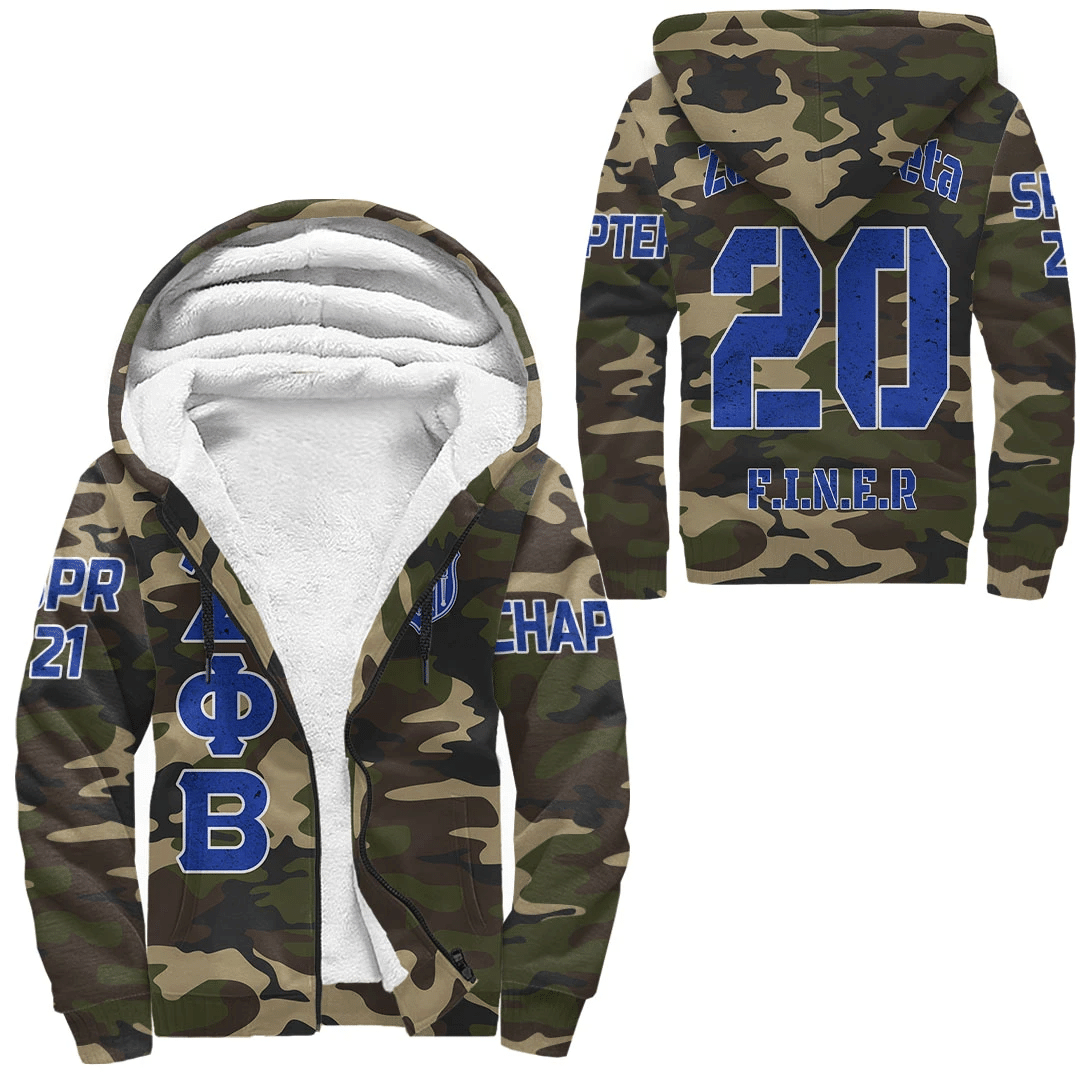 Sorority Hoodie - Personalized Zeta Phi Beta Camouflage Sherpa Hoodie
