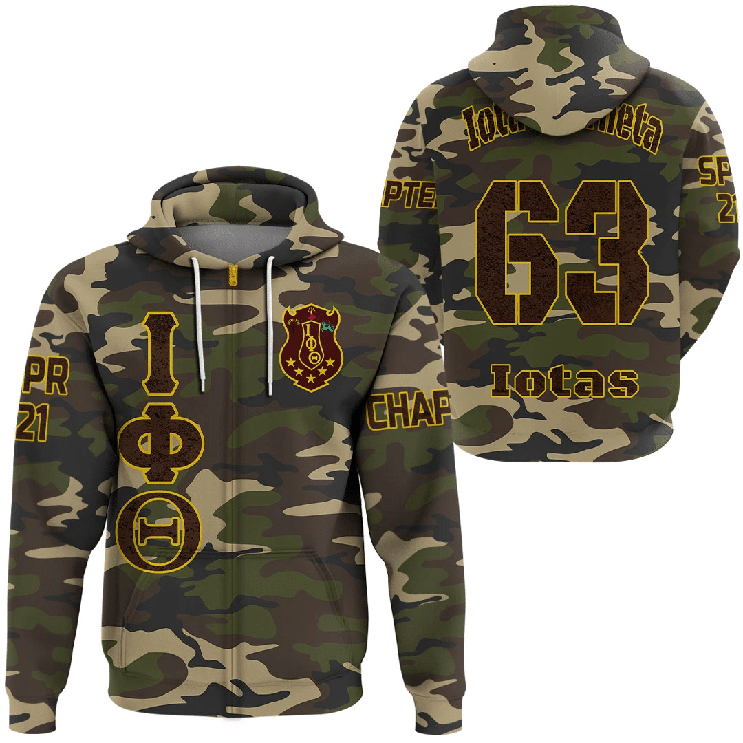 Fraternity Hoodie - Personalized Iota Phi Theta Camouflage Zip Hoodie