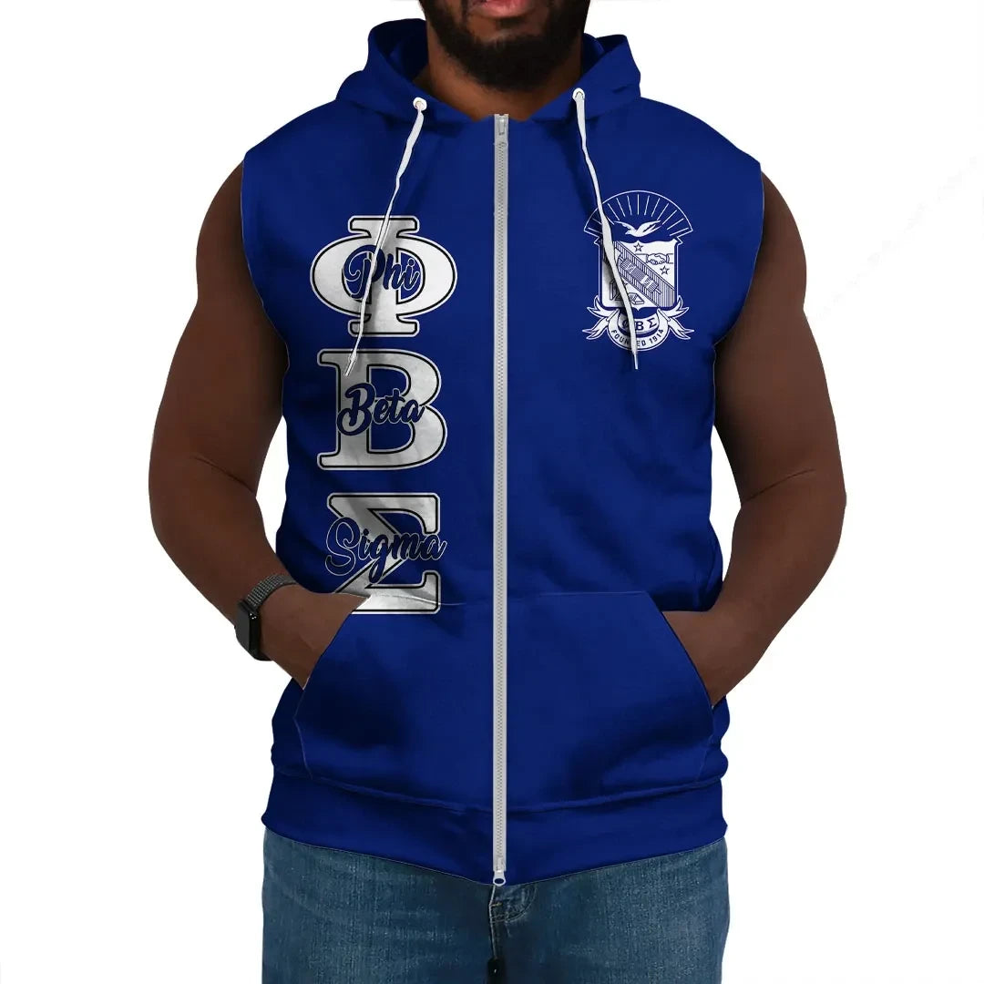 Fraternity Hoodie - Personalized Phi Beta Sigma Blue Sleeveless Hoodie