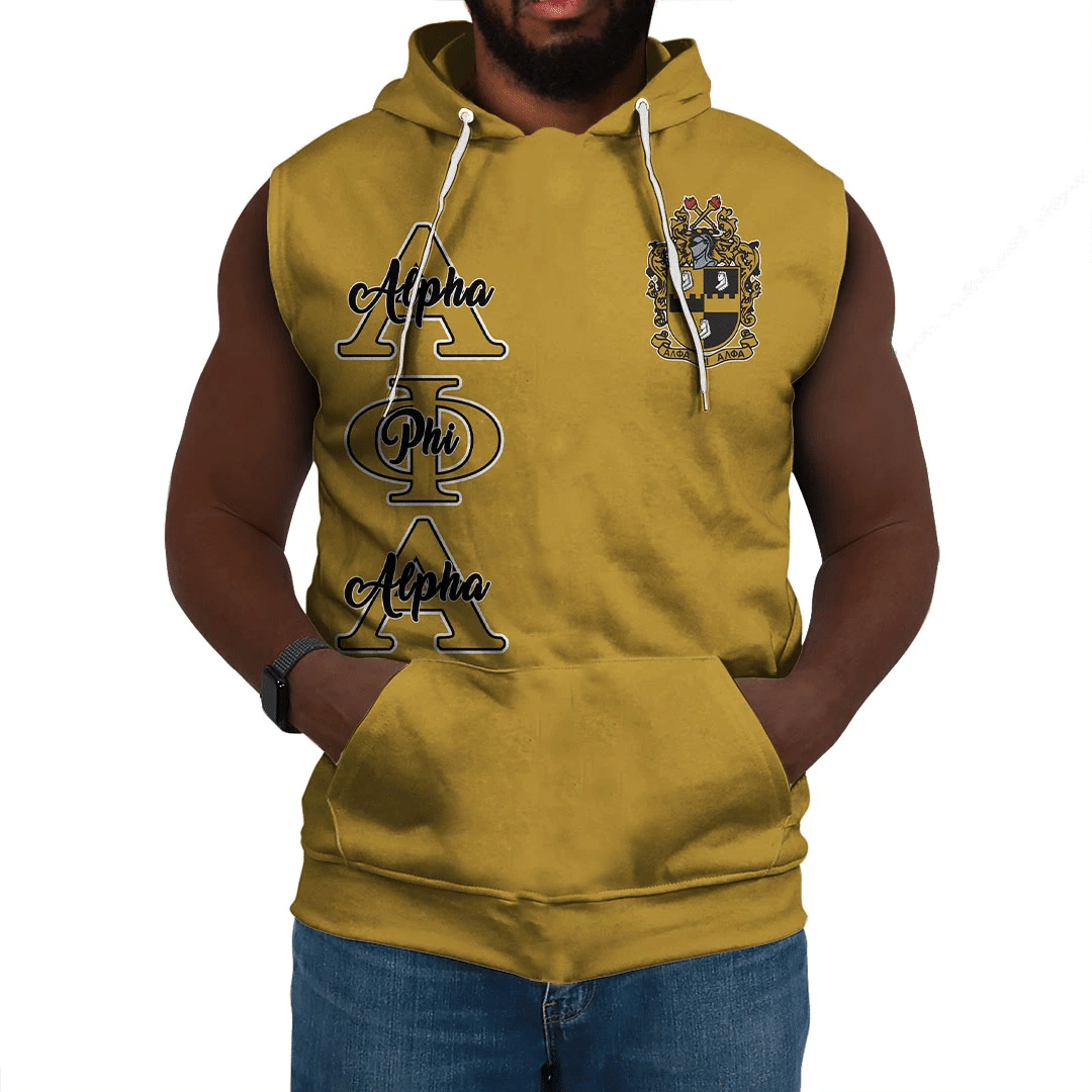 Fraternity Hoodie - Personalized Alpha Phi Alpha Gold Sleeveless Hoodie