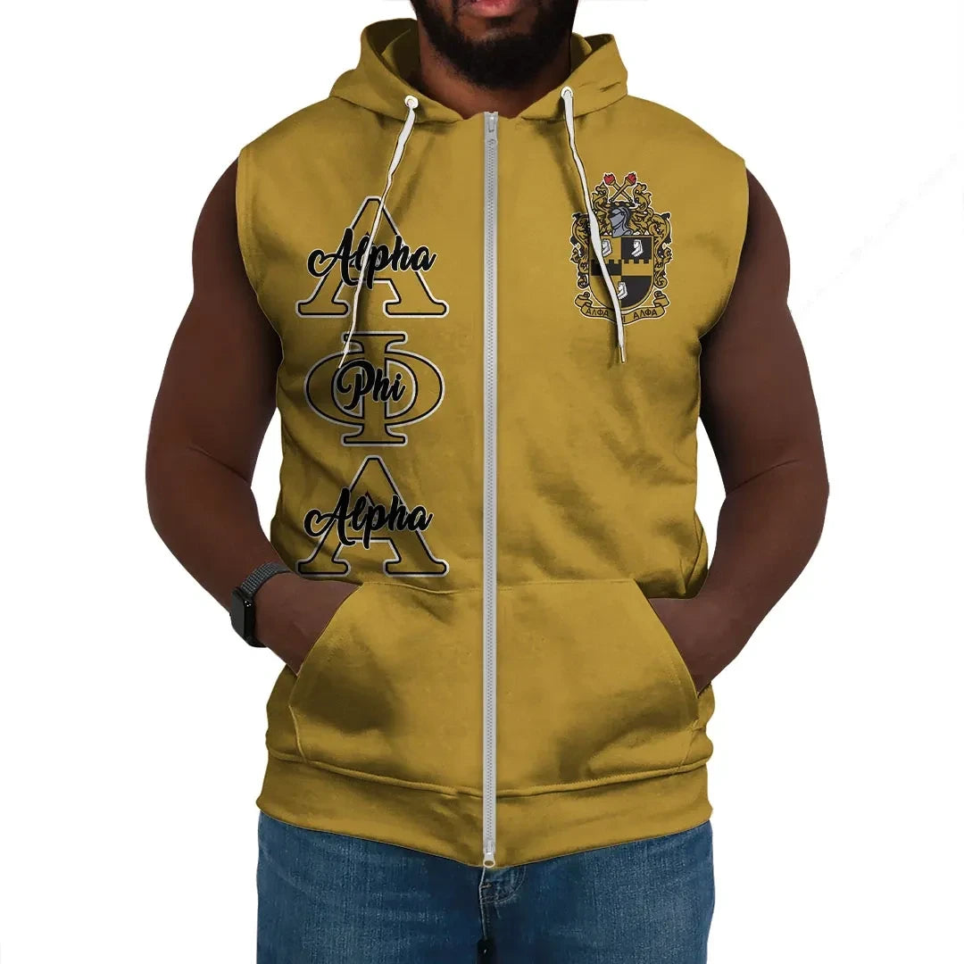 Fraternity Hoodie - Personalized Alpha Phi Alpha Gold Sleeveless Hoodie