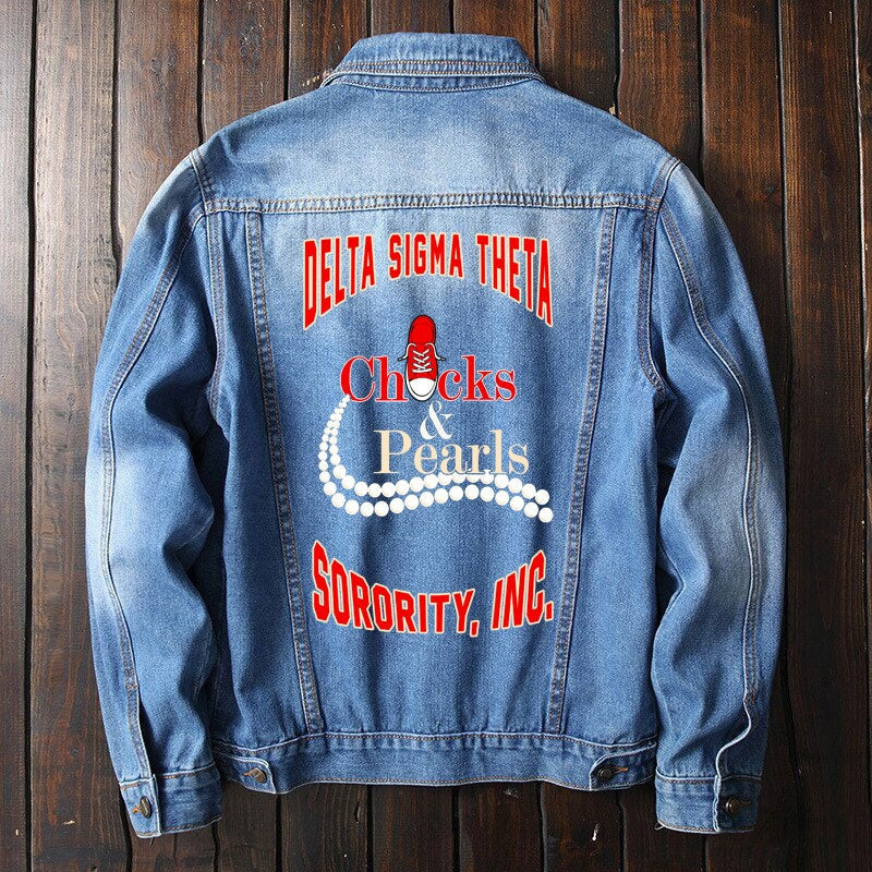 Sorority Jacket - Delta Sigma Theta Chuck & Pearls Denim Jacket