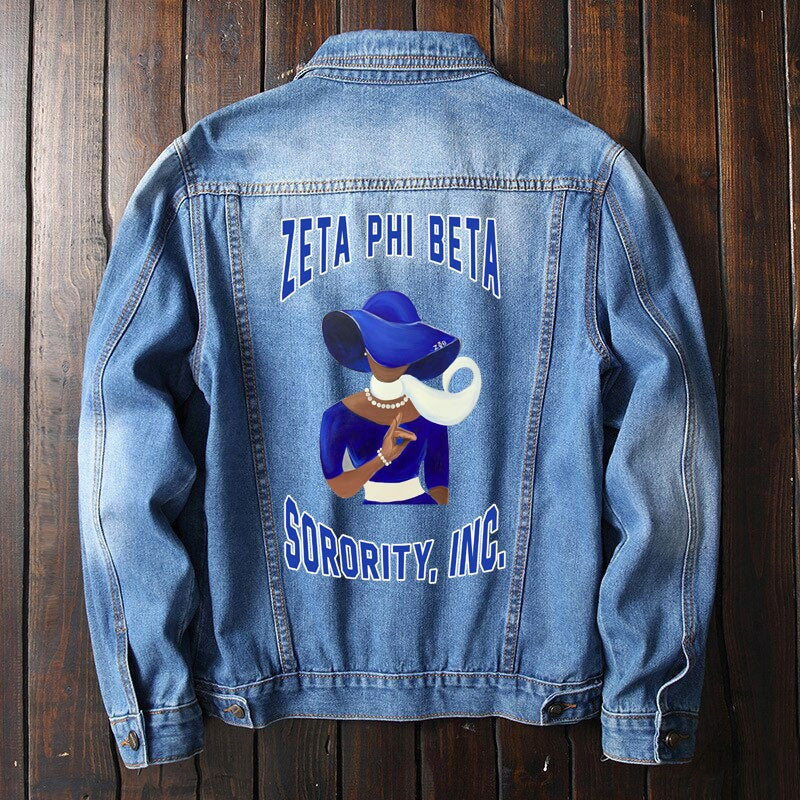 Sorority Jacket - Zeta Phi Beta Lady Handsign Denim Jacket