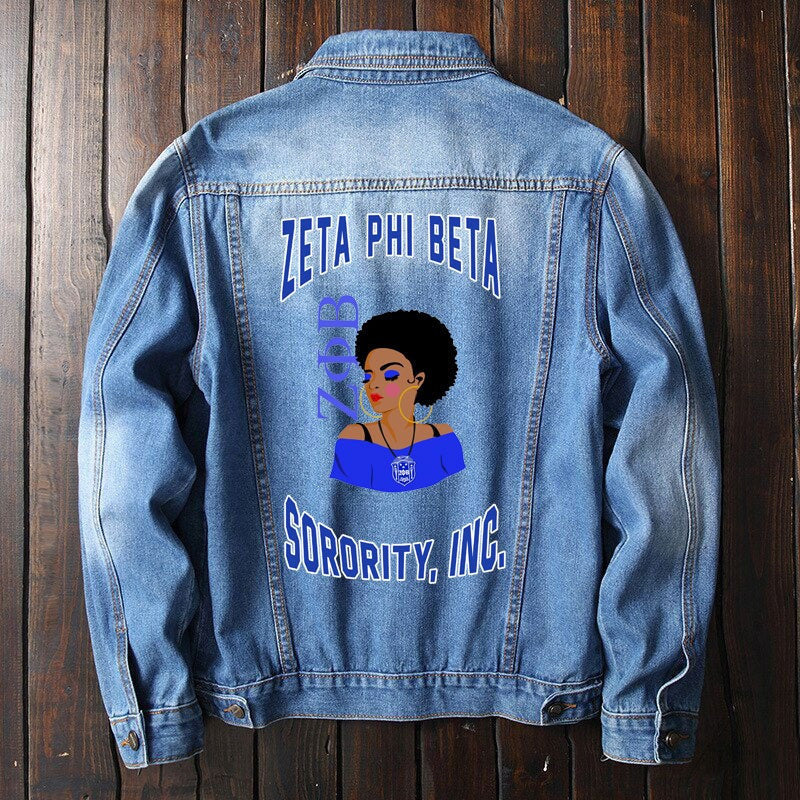 Sorority Jacket - Zeta Phi Beta African Girl Denim Jacket