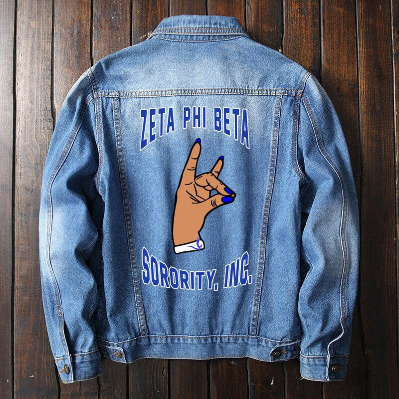 Sorority Jacket - Zeta Phi Beta Handsign Denim Jacket