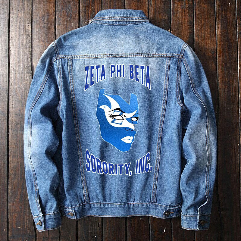 Sorority Jacket - Zeta Phi Beta Mask Denim Jacket
