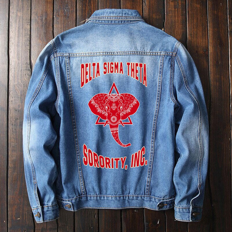 Sorority Jacket - Delta Sigma Theta Mandala Elephant Denim Jacket