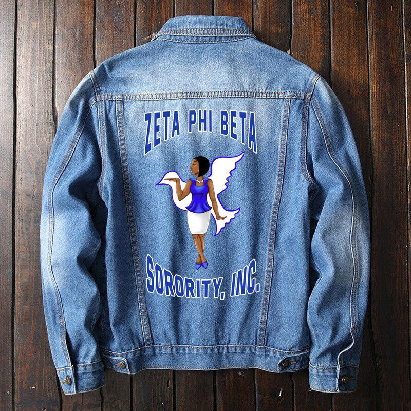 Sorority Jacket - Zeta Phi Beta Girl Dove Girl Denim Jacket