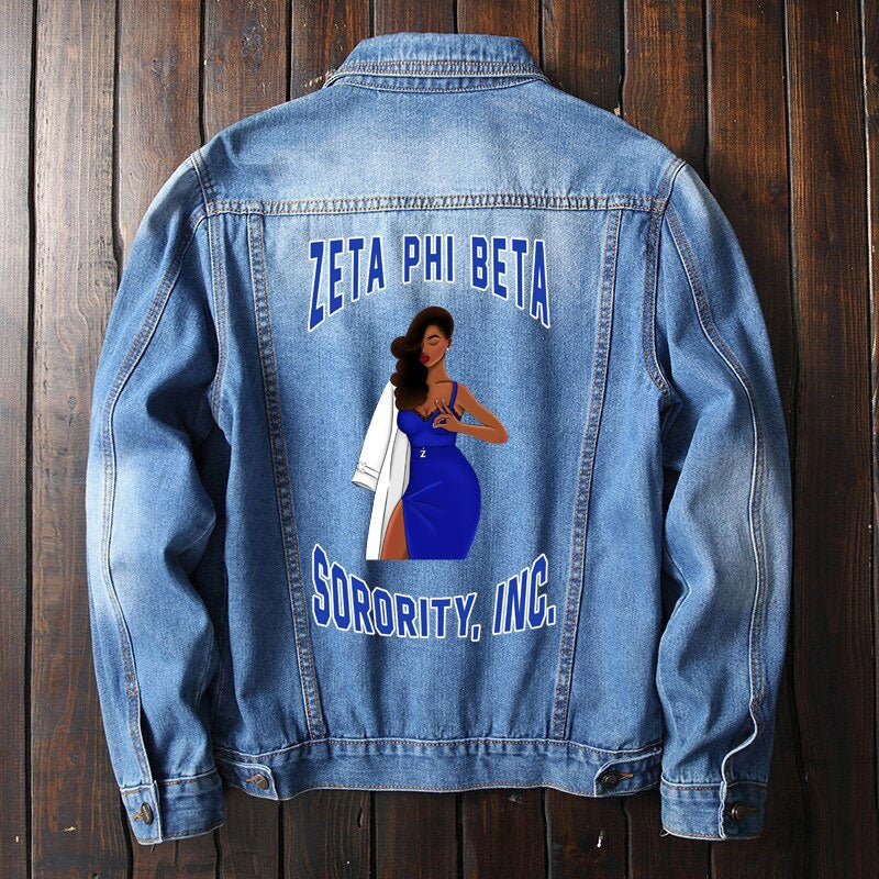 Sorority Jacket - Zeta Phi Beta Beautiful Girl Denim Jacket