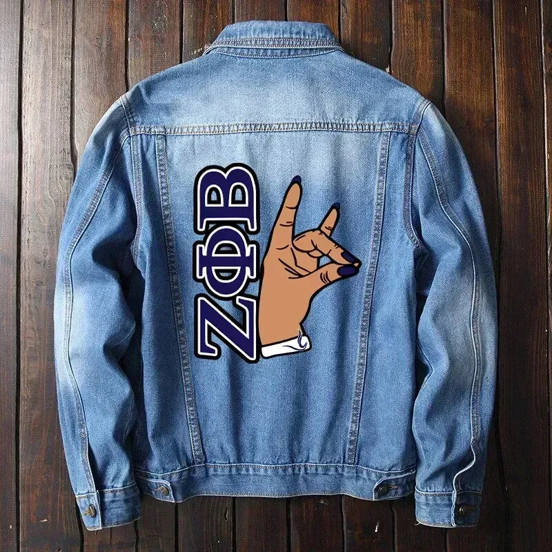 Sorority Jacket - Zeta Phi Beta Hand Sign Denim Jacket