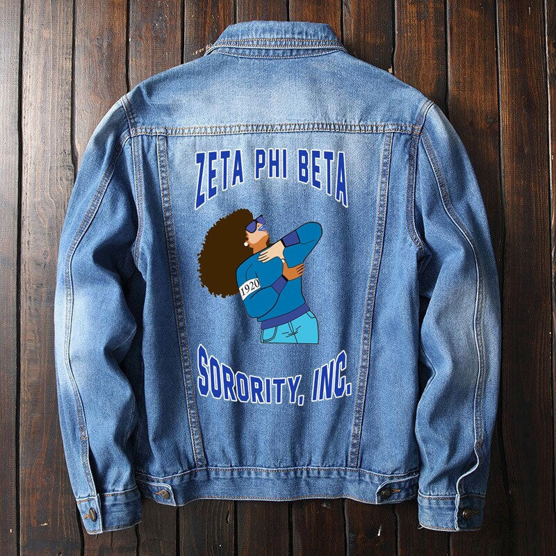 Sorority Jacket - Zeta Phi Beta Girl Handsign Denim Jacket