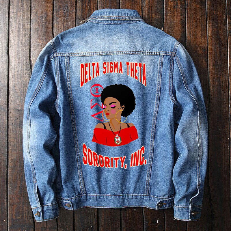 Sorority Jacket - Delta Sigma Theta African Girl Denim Jacket