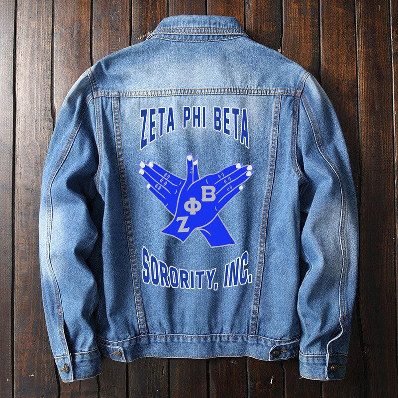 Sorority Jacket - Zeta Phi Beta Dove Handsign Denim Jacket