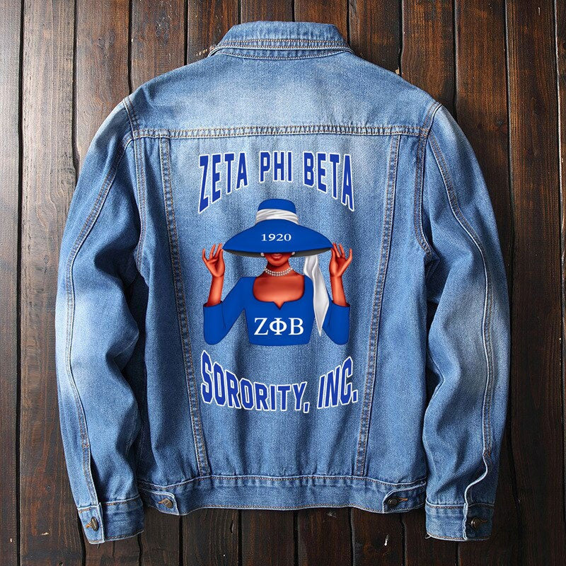 Sorority Jacket - Zeta Phi Beta African Women Denim Jacket
