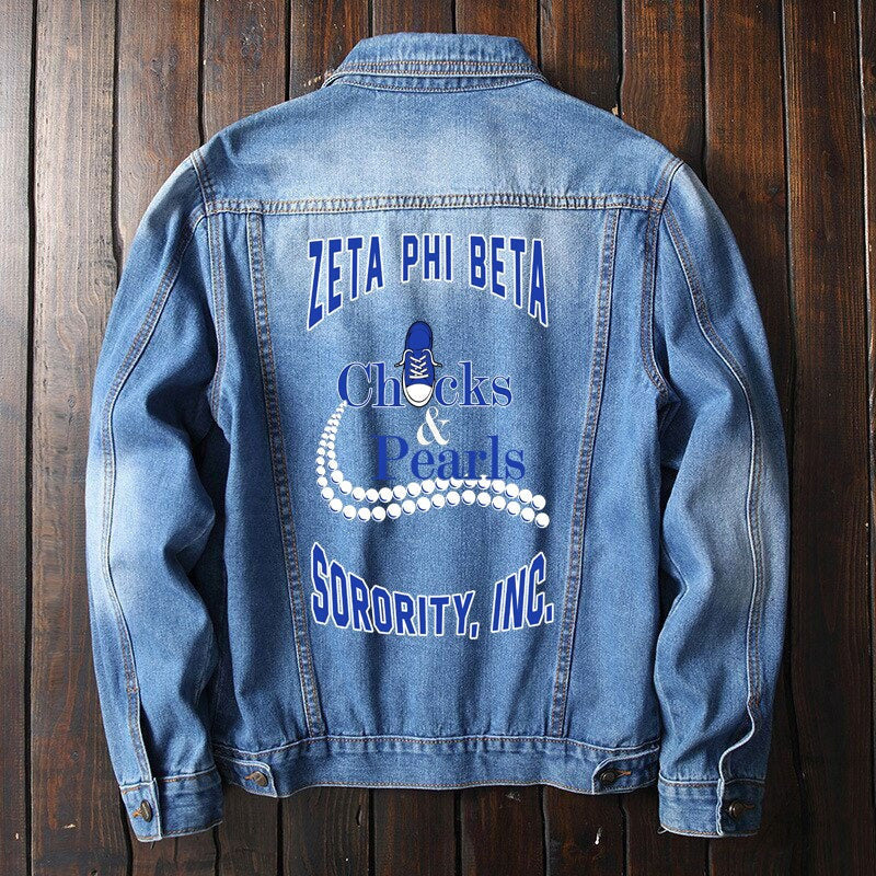Sorority Jacket - Zeta Phi Beta Chuck & Pearls Denim Jacket