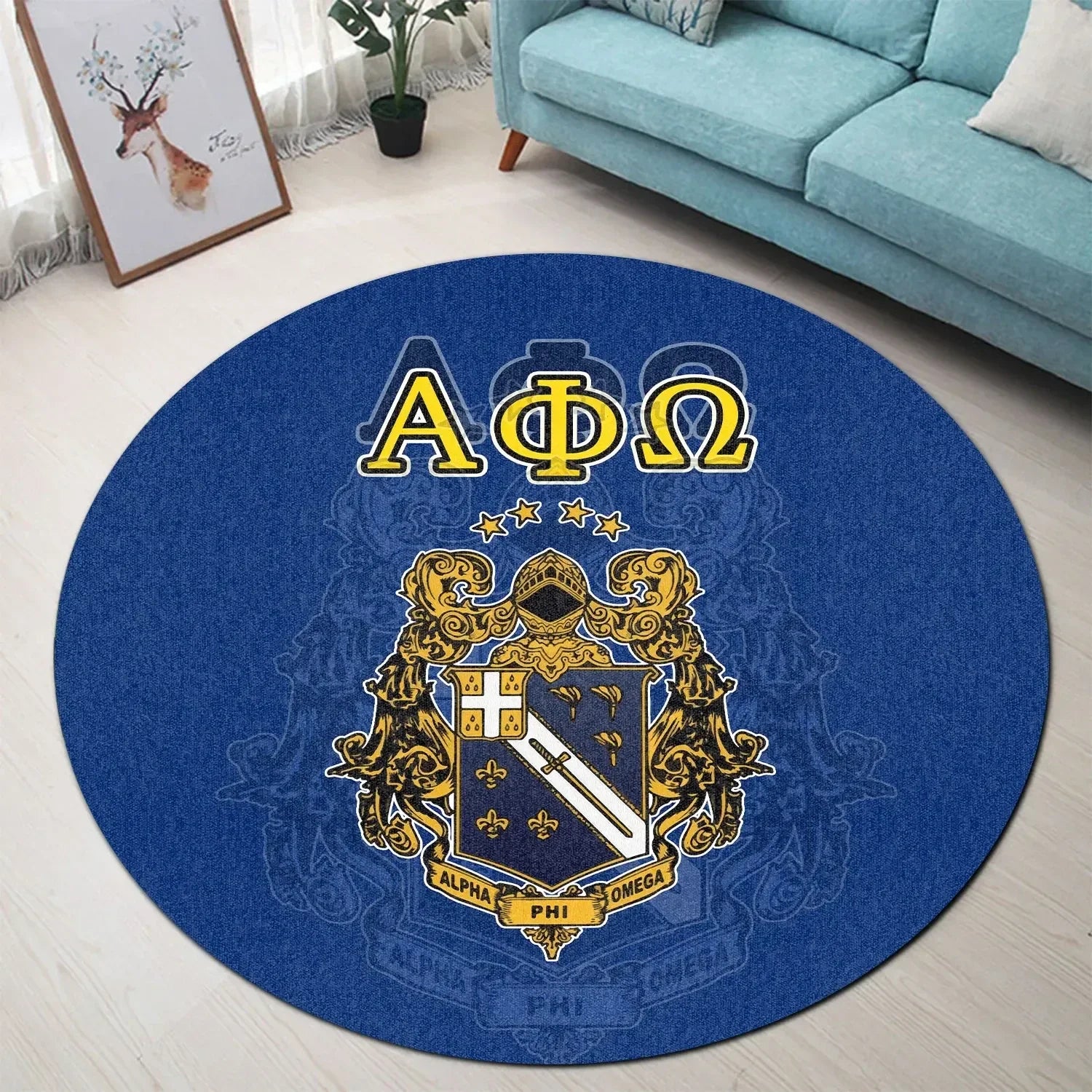 Fraternity Round Carpet - Alpha Phi Omega Ink Stain Royal Blue Round Carpet
