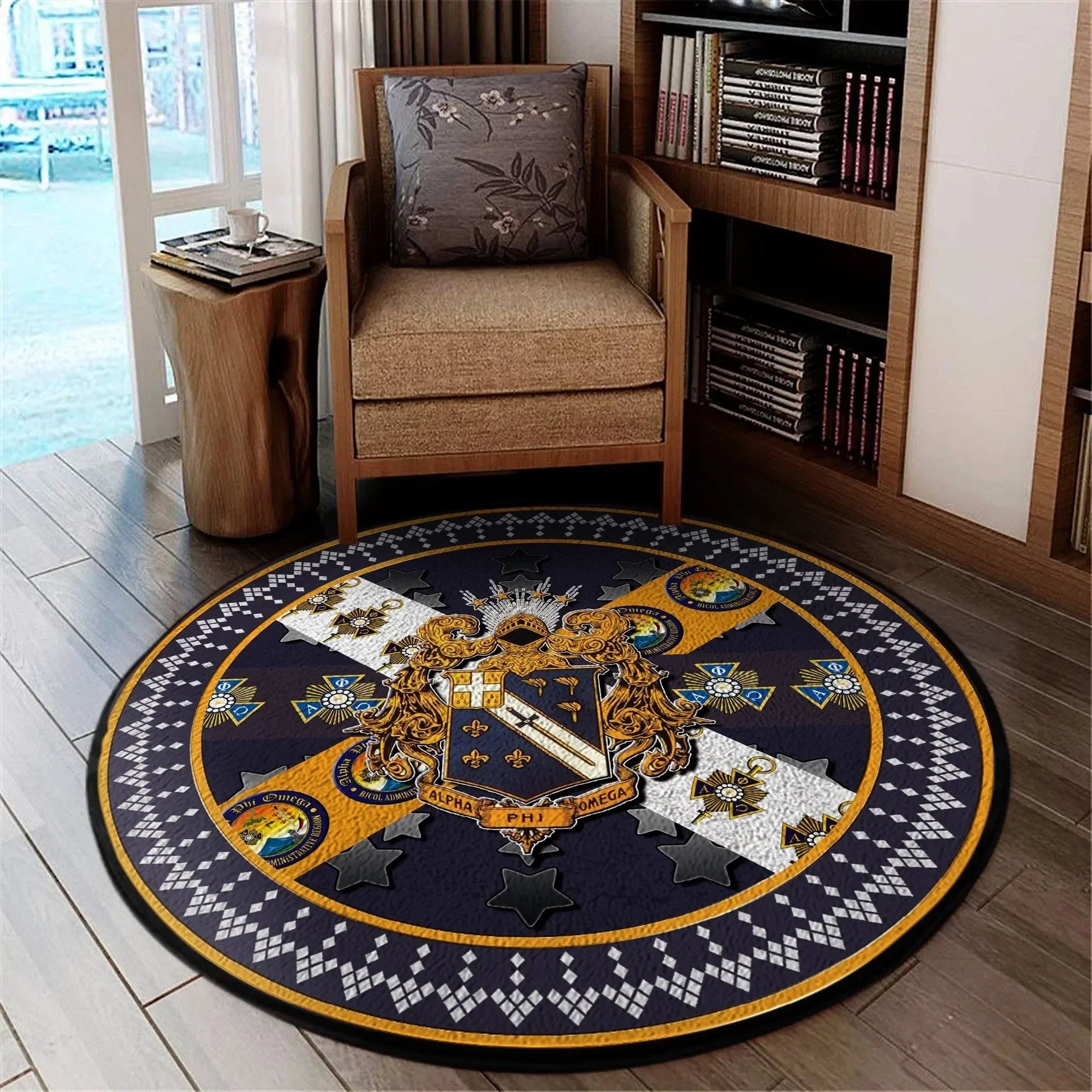 Fraternity Round Carpet - Greek Life Carpet - Alpha Phi Omega Fraternity Round Carpet