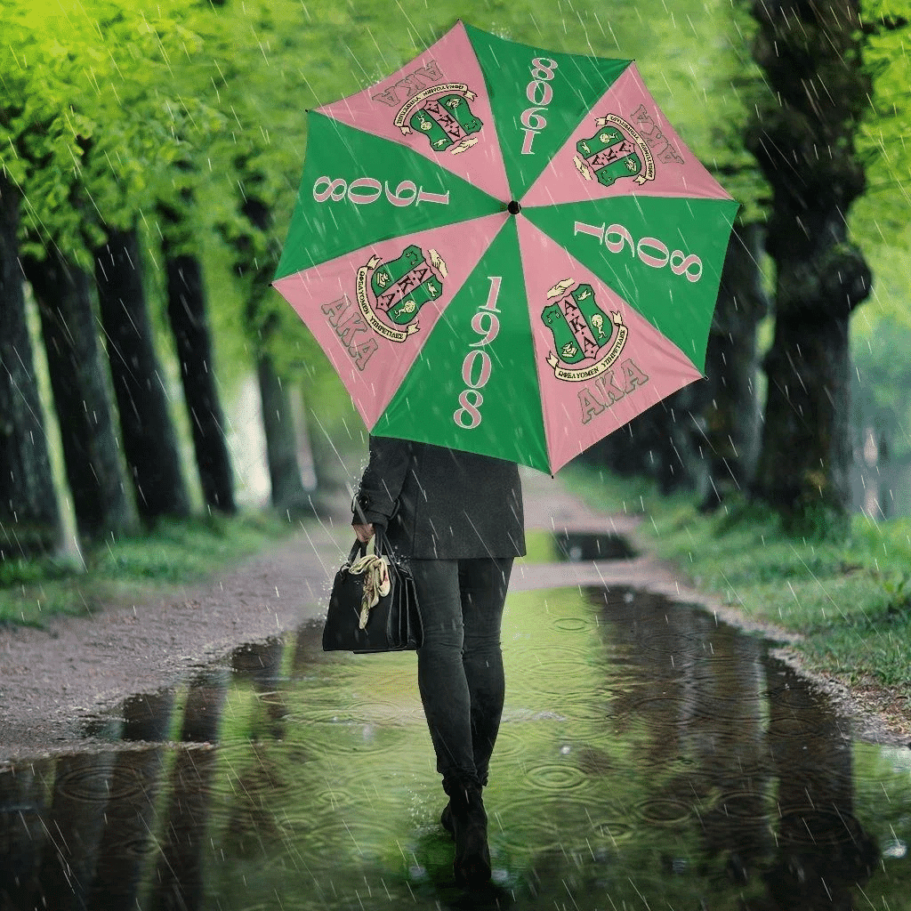 Sorority Umbrellas - AKA Crest 1908 Pink Green Umbrella