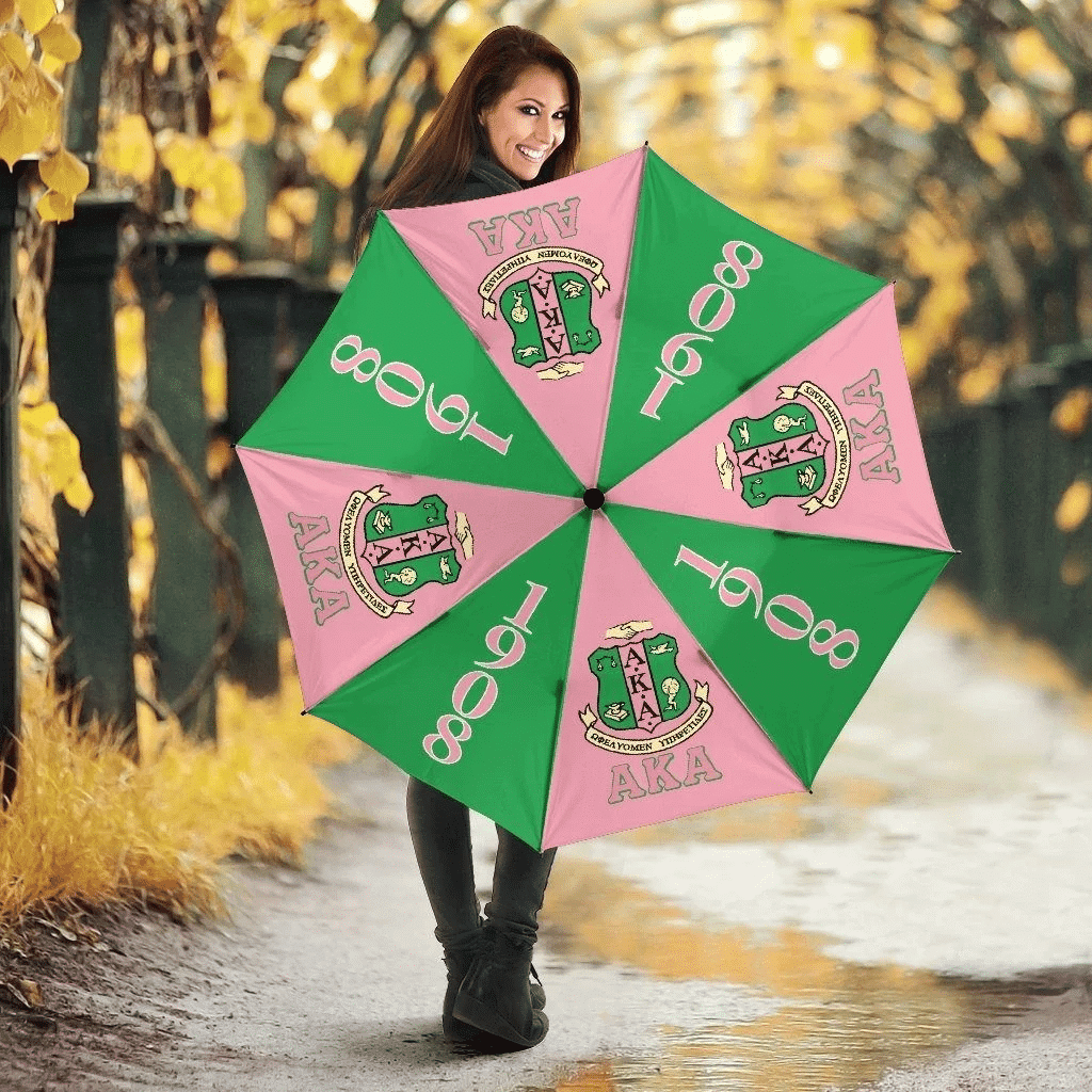 Sorority Umbrellas - AKA Crest 1908 Pink Green Umbrella