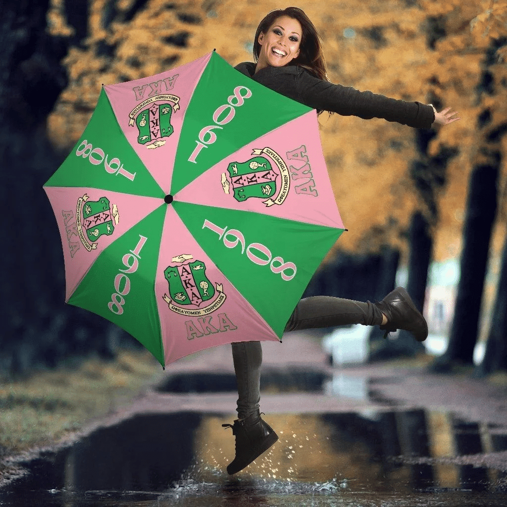 Sorority Umbrellas - AKA Crest 1908 Pink Green Umbrella