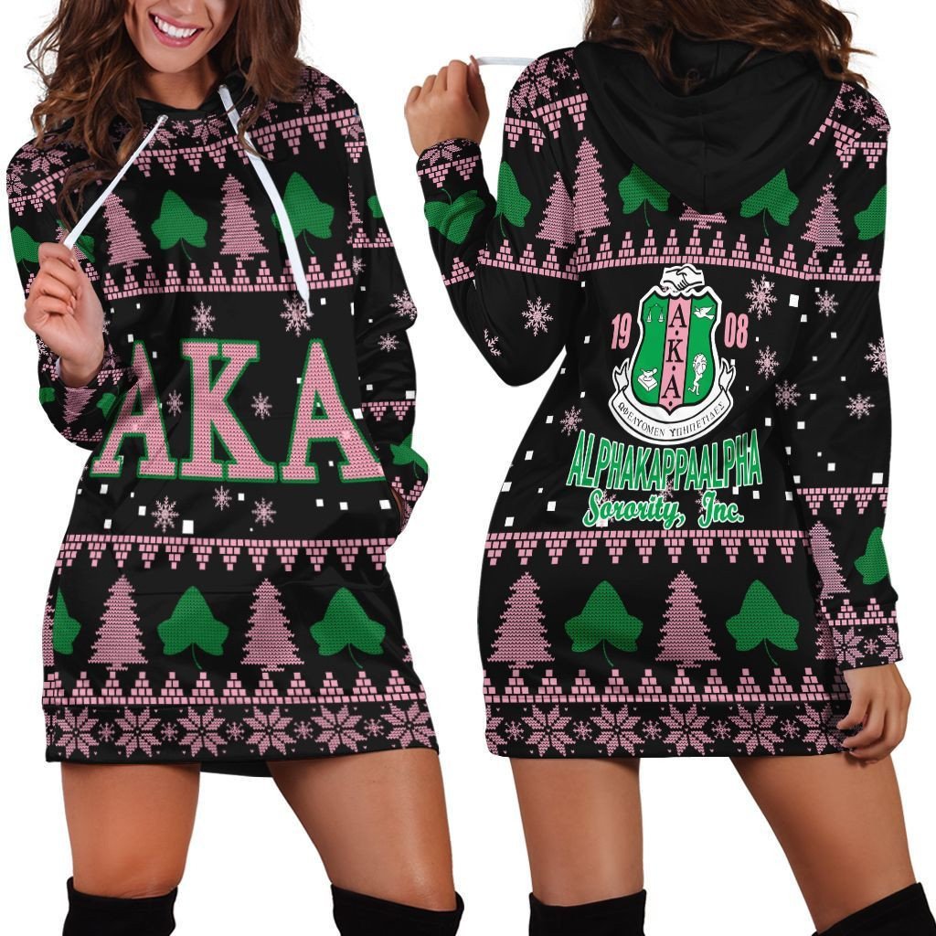 Sorority Hoodie - Christmas AKA Black Hoodie Dress